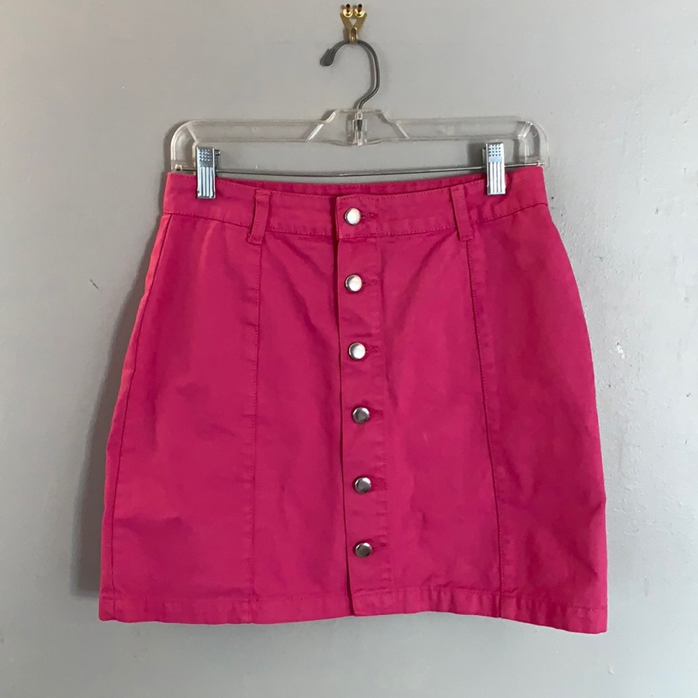 Missguided pink denim button down mini skirt